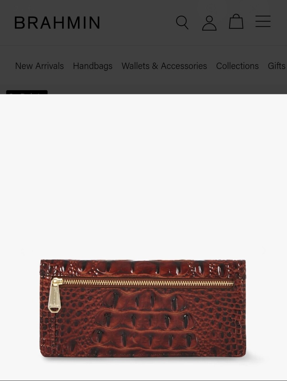 Brahmin Croc-Embossed Continental Wallet in pecan. - Picture 2 of 8